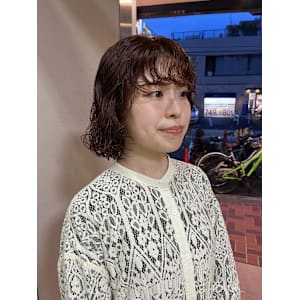 【ハクラ】オレンジ ボブパーマ 前髪パーマ