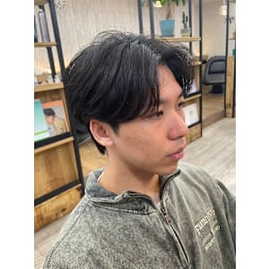 メンズカットハイライトマッシュパーマウルフアッシュブラック