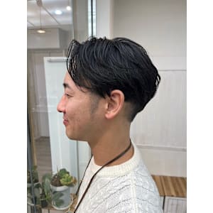 爽やかメンズカットアッシュブラックナチュラルパーマ社会人学生