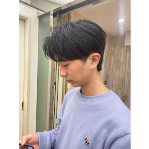 メンズカットハイライトマッシュパーマウルフアッシュブラック