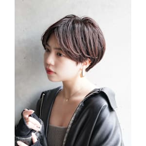 大人ショートボブ丸みショートカットマッシュショート前髪あり