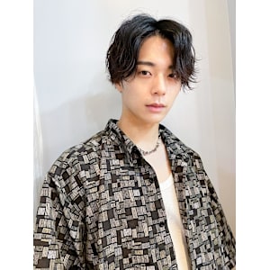 フェザーパーマグレーブルーカラー刈り上げショート