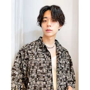 メンズカットフェザーパーマグレーカラー