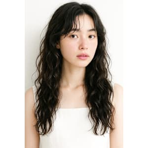 原宿スパイラルパーマミディアムウェーブ黒髪パーマ女子韓国ヘア