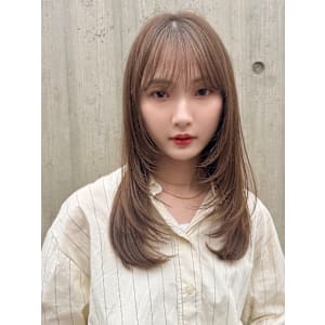 韓国風レイヤーミディシースルーバングナチュラルグレージュ