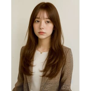 ベージュ ブリーチなしダブルカラーレイヤーカット 顔周り