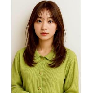 ブラウン シースルーバンク レイヤーカット 顔周りカット