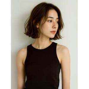 オリーブグレージュ 透明感カラー ボブパーマ 艶髪 20代