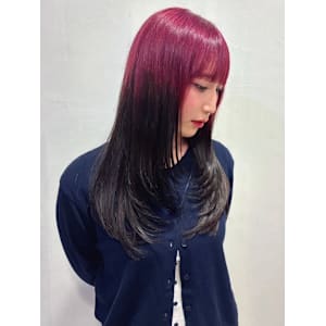 ピンクカラー バイカラー ロングレイヤー ケアブリーチ