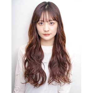 ハイライト マロンベージュ ウェーブ巻き ロング アレンジ