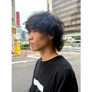 メンズウルフ×無造作パーマ