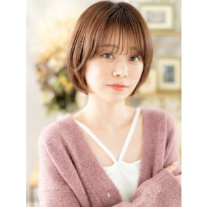 耳かけミルクティーピンク小顔ボブショート　マロンベージュ