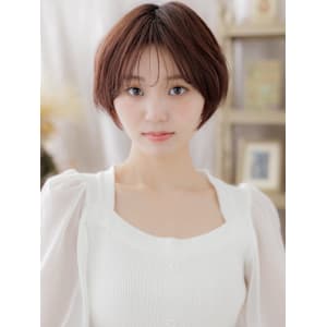 チェリーレッド前下がりミニウルフショート　フェザーショート