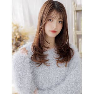 ミストバングチェリーブラウンデジタルパーマ　姫カットレイヤー