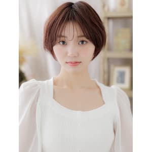 チェリーレッド前下がりミニウルフショート　フェザーショート