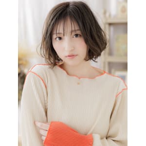 ゆるふわデジタルパーマくせ毛風エアリーボブ　細めハイライト