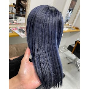 透け感ネイビーブルー×美髪ストレート✨色落ちも神レベル◎