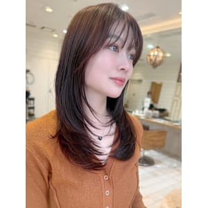 渋谷/ミニウルフ/チェリーブラウン/フェザーパーマ/ボブ