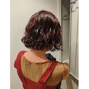 ボブパーマ/くせ毛風パーマ/パーマスタイル/顎ラインボブ