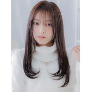 グレージュアッシュ艶髪ストレート小顔ロング　くすみベージュ