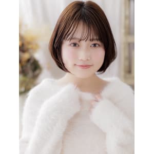 大人ガーリー丸みボブひし形レイヤーカット　マロンベージュ