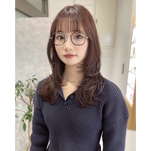 暖色カラー/レイヤー/顔周りレイヤー/ミディアム/ブラウン