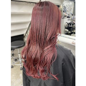 ブリーチなし チェリーレッド イメチェン 前髪 レッドブラウ