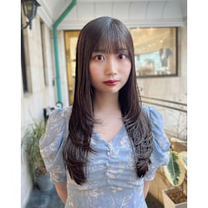 韓国風小顔前髪ワンカールレイヤーカットグレージュ