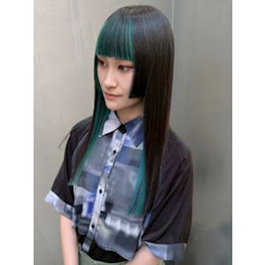 インナーカラー 姫カットレイヤー ストレート バングカラー