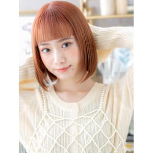 ぱっつん前髪ミルクティーピンク小顔ミニボブ　チェリーレッド