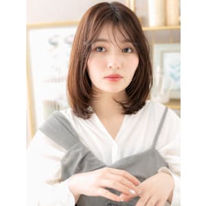 ツヤ感透けバング内巻きワンカールボブディ　マロンベージュ