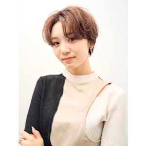 くびれヘア/アプリコットオレンジ/レイヤー/ショートボブ/韓