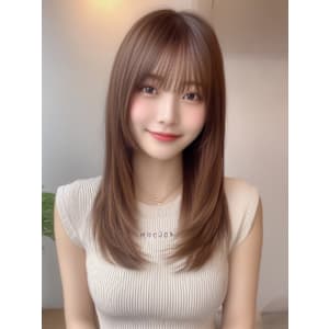 セミロング レイヤーカット 顔周りカット 透明感カラー 