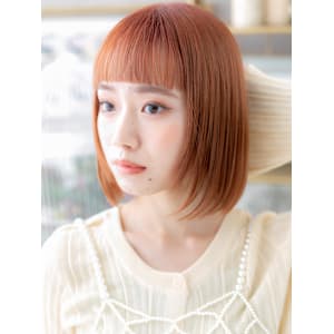 ぱっつん前髪ミルクティーピンク小顔ミニボブ　チェリーレッド