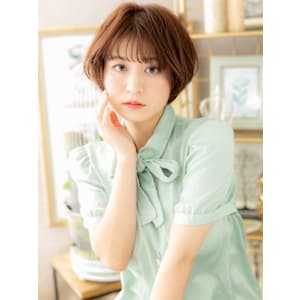 ひし形シルエットベージュピンク小顔丸みボブ　マロンベージュ