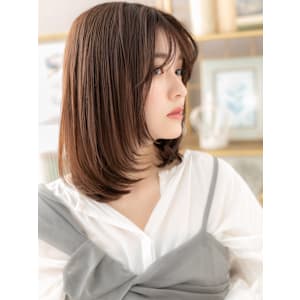 ツヤ感透けバング内巻きワンカールボブディ　マロンベージュ