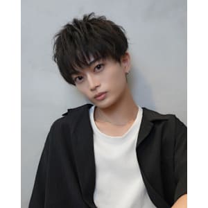 メンズマッシュフェザーパーマブルーカラー