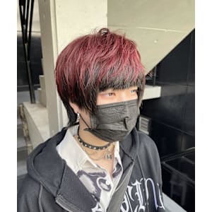 アンブレラカラー／ウルフカット/ワインレッド