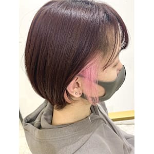 インナーカラー×ボブ　イヤーカラー