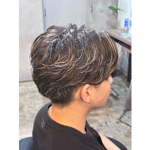 メンズツーブロックマッシュカットメッシュフェザーパーマ