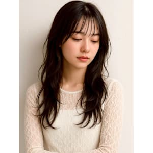 顔周りカット ウェーブヘア レイヤーカット ダークブラウン 