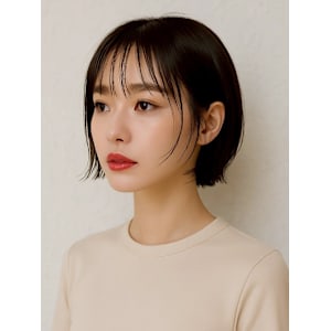 大人ボブ レイヤー 顔周りカット 丸みボブ 黒髪 20代 