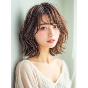 ミディアムボブ　小顔矯正立体カット 優しいブラウンカラー 