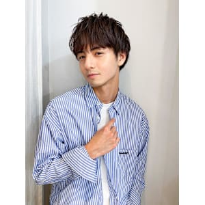 メンズグレーブルーアッシュフェザーパーマ横浜