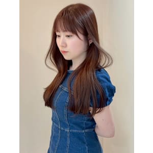 オレンジブラウン 暖色カラー 顔周りカット 前髪カット 艶髪