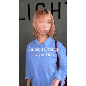 サーモンオレンジ/レイヤーボブ/ハッシュカット
