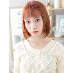 ぱっつん前髪ミルクティーピンク小顔ミニボブ　チェリーレッド - COVER HAIR bliss【カバーヘア ブリス】志木/志木南口駅前店【カバーヘア ブリス シキ シキミナミグチエキマエテン】掲載中