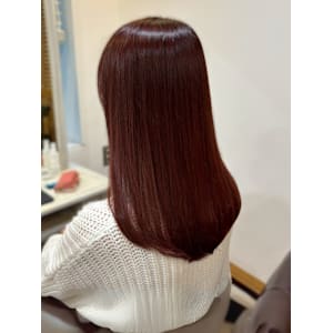 チェリーブラウン ブリーチなしダブルカラー 艶髪 ストレート