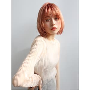 ダブルカラー×ブリーチ×ピンクオレンジ×ハイトーンボブ