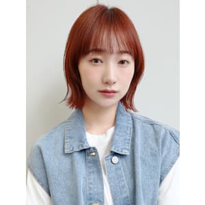くびれショートボブ/切りっぱなし/ミニボブ/オレンジレッド暖